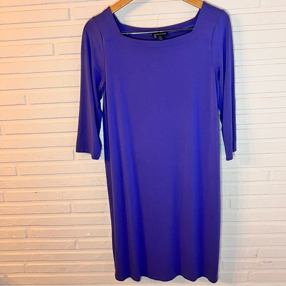 Eileen Fisher Periwinkle 3/4 Sleeve Square Neck Shift Dress, Women’s Size Medium - Picture 1 of 7